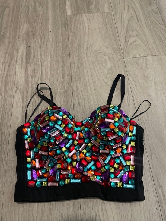 Tops - Embellished Multicolor Gem Bustier Top